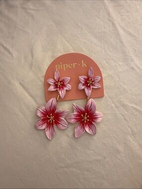 Piper Pink and Magenta Layered Floral Drop Earrings